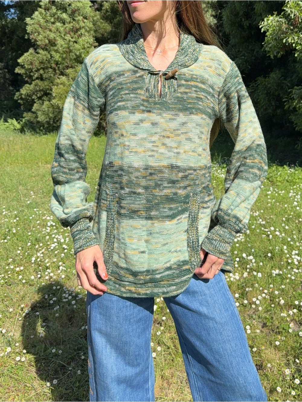 Vintage 1970s space dye ballon sleeve knit sweater